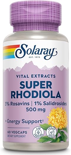 SOLARAY - Solaray Super Extrato de Raiz de Rhodiola 500mg | Adaptógeno Herbal para o Estresse Saudável | Marca Solaray