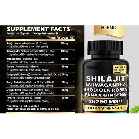 Generic - Óleo de Semente de Cominho Preto, Ashwagandha, Gengibre, Cúrcuma, Alga Marinha, Bardana, Vitamina D3, Vitamina C, ACV, Clorofila, Manuka, Sabugueiro, Dente-de-leão – 60 Cápsulas