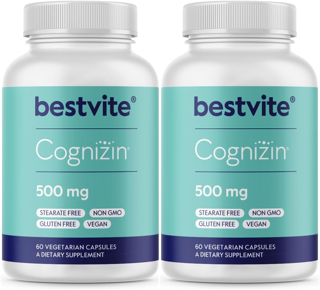 Cognizin 500mg (120 Cápsulas Vegetarianas) (60×2) – Estudo Clínico de Choline Nootropic Premium – Sem Estearatos – Vegano – Não Transgênico – Livre de Glúten – Suplementos para o Cérebro - BESTVITE