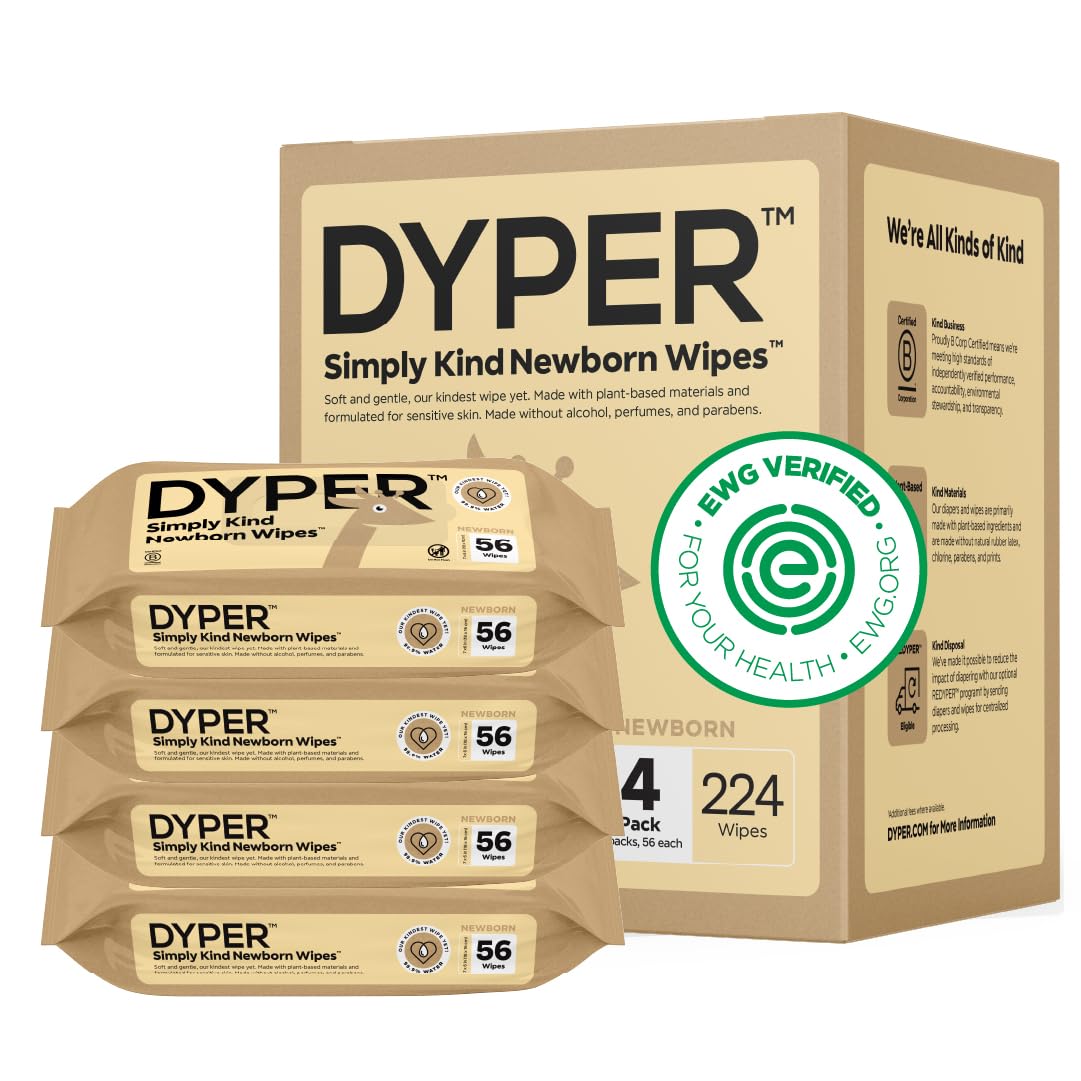 Lenços Umedecidos para Recém-Nascidos Livres de Plástico | Lenços de Bebê com 99,9% de Água | 100% à Base de Plantas | Sem Fragrância, Macios | Marca DYPER - DYPER