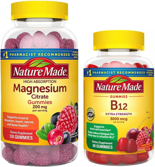 Magnésio Citrato 200 mg por porção, Suplemento Dietético para Suporte Muscular, Nervoso, Ósseo e Cardíaco, 120 GOMAS - Nature Made