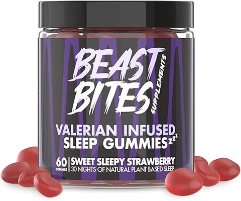 BEAST BITES - Gummies Noturnos Naturais Infundidos com Valeriana – Sem Açúcar, Cores ou Sabores Artificiais – Livre de Glúten, Vegano