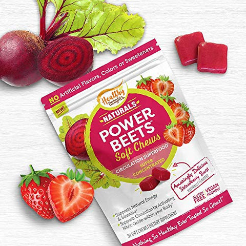 Naturals Power Beets Soft Chews – Morango Delicioso, Suplemento Concentrado Superfood, Suporte à Circulação, Energia Natural - Healthy Delights