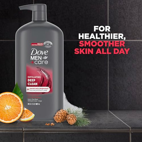 DOVE MEN + CARE - DOVE MEN CARE Sabonete Líquido Esfoliante para Corpo e Rosto, Limpeza Profunda, 3 Unidades, com Tecnologia Micromoisture Nutritiva 24 Horas, 30 ml