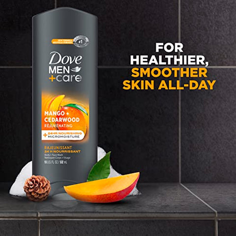 DOVE MEN + CARE - DOVE MEN CARE Gel de Banho Rejuvenescedor Manga e Cedro 4 Unidades para Homens com Tecnologia Micromistura Nutritiva 24 Horas 532 ml