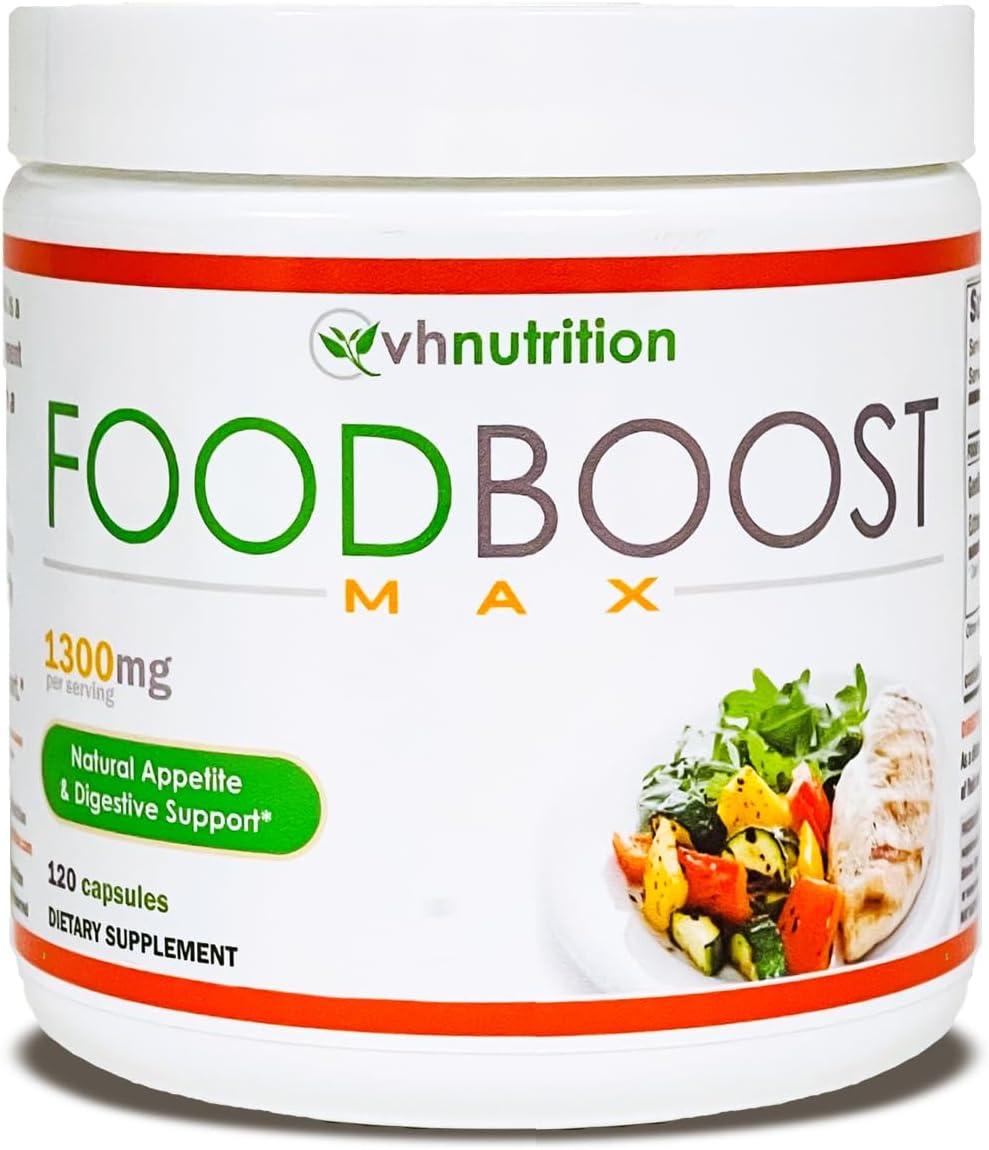 FoodBoost MAX | Estimulante de Apetite 1300mg* para Ganho de Peso* para Homens e Mulheres | Fórmula com Genciana, Cúrcuma, Funcho | 120 Cápsulas - VH Nutrition
