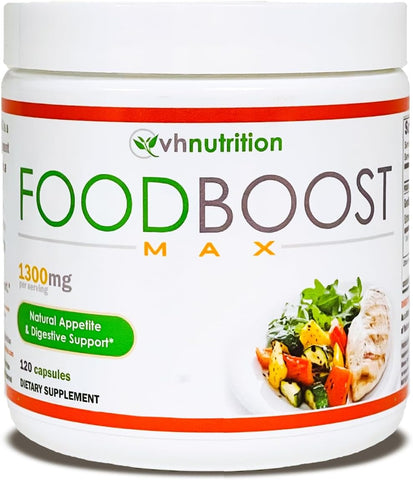 FoodBoost MAX | Estimulante de Apetite 1300mg* para Ganho de Peso* para Homens e Mulheres | Fórmula com Genciana, Cúrcuma, Funcho | 120 Cápsulas - VH Nutrition