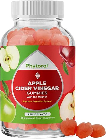 Phytoral - Gomas de Vinagre de Maçã com a Mãe – Gomas de AVC com Mãe para Adultos para Suporte Imunológico Digestão Saúde Intestinal e Suplemento de Suporte Energético – Vinagre de Maçã
