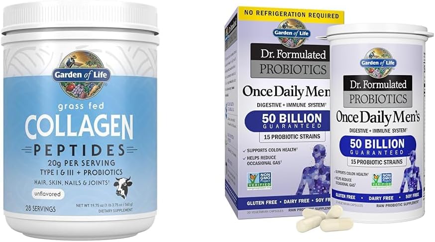 Colágeno Grass Fed Peptídeos 28 Porções Probióticos para Homens 50 Bilhões UFC 30 Cápsulas – Promoção - Garden of Life