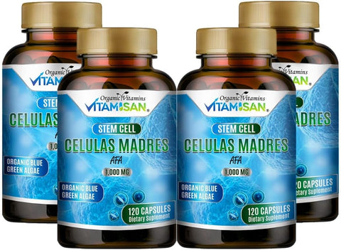 VITAMISAN - Celulas Madres 4 Frascos, 1000mg Stem Cell Plus, 480 Cápsulas Sem GMO, Sem Glúten | 4 Frascos, 1000mg Stem Cell Plus, 480 Cápsulas | Celulas Madres 1000mg Stem Cell Plus, 480 Cápsulas | Celulas Madres Stem Cell Plus 1000mg, 480 Cápsulas