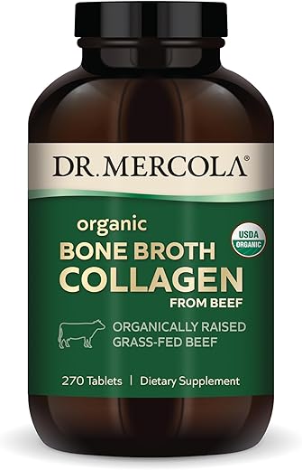 Colágeno de Caldo de Osso Orgânico, 90 Porções (270 Comprimidos), Carne Bovina Criada Organicamente em Pasto, Suplemento Alimentar, Suporta Conforto Ósseo e Articular, USDA Orgânico, Não-OGM - Dr. Mercola
