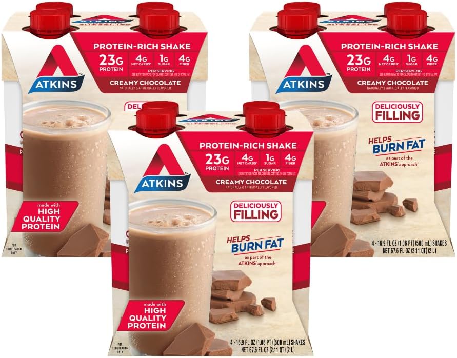 Shake de Proteína Sabor Chocolate Cremoso, 23g Proteína, Baixo Índice Glicêmico, 4g Carboidrato Líquido, 1g Açúcar, Amigo da Dieta Keto, 12 Unidades - Atkins