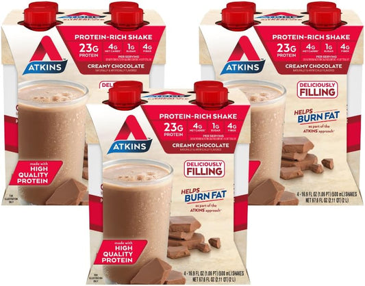 Shake de Proteína Sabor Chocolate Cremoso, 23g Proteína, Baixo Índice Glicêmico, 4g Carboidrato Líquido, 1g Açúcar, Amigo da Dieta Keto, 12 Unidades - Atkins
