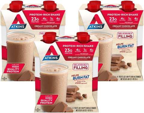 Shake de Proteína Sabor Chocolate Cremoso, 23g Proteína, Baixo Índice Glicêmico, 4g Carboidrato Líquido, 1g Açúcar, Amigo da Dieta Keto, 12 Unidades - Atkins