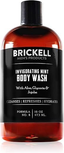 Brickell Men's Products - Gel de Banho Refrescante de Hortelã para Homens Brickell, Natural e Orgânico, Limpeza Profunda com Aloe Vera, Glicerina e Jojoba, Livre de Sulfatos