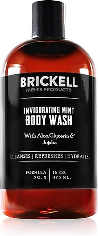 Brickell Men's Products - Gel de Banho Refrescante de Hortelã para Homens Brickell, Natural e Orgânico, Limpeza Profunda com Aloe Vera, Glicerina e Jojoba, Livre de Sulfatos