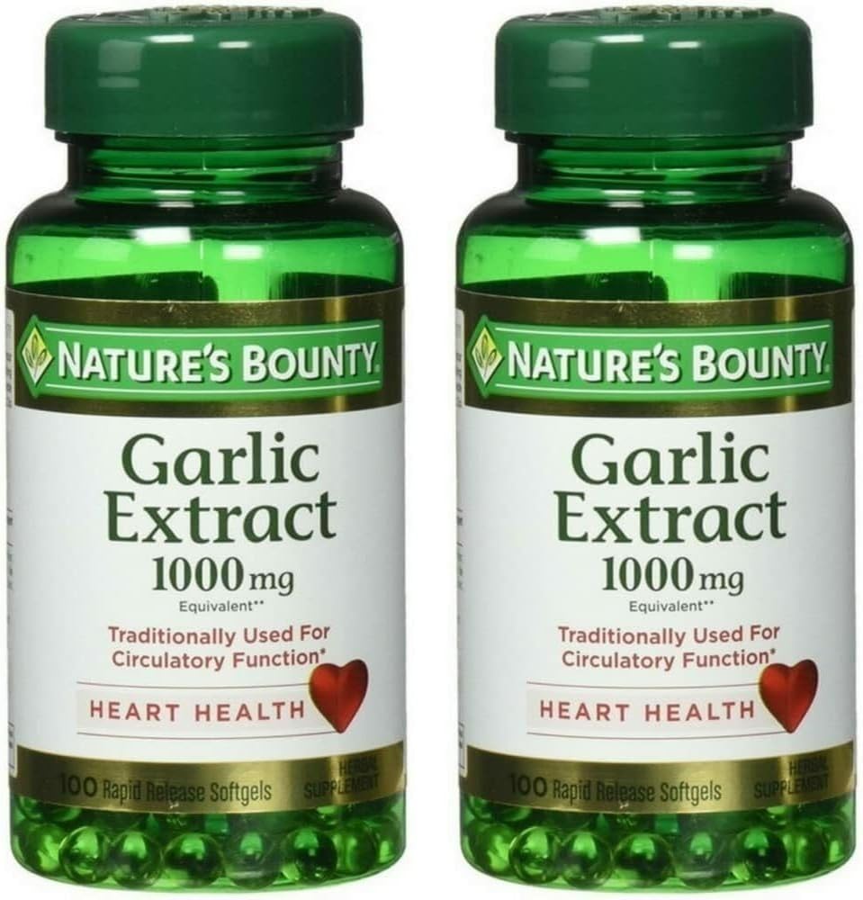 Nature's Bounty - Nature’s Bounty Extrato de Alho 1000 mg Cápsulas Softgels para Suporte Cardiovascular, 100 un (Pacote com 2)