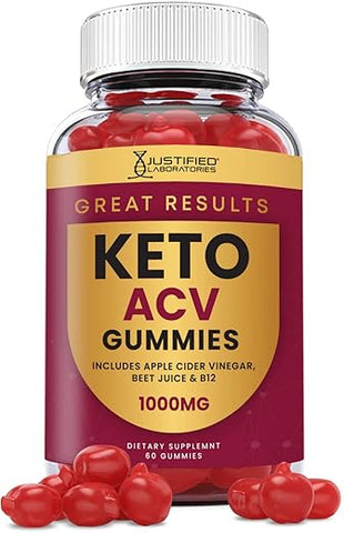 Gummies Keto ACV Justified Laboratories 1000MG com Suco de Romã, Beterraba e Vitamina B12 – 60 Gummys