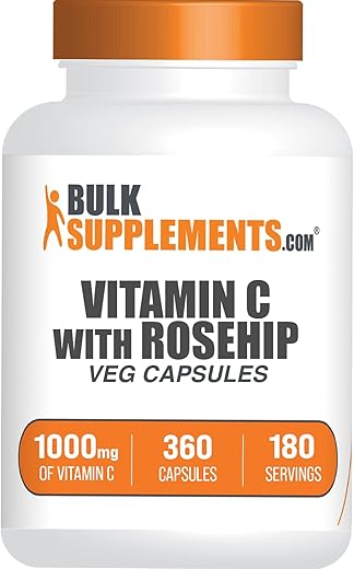 com Cápsulas de Vitamina C com Rose HIPS – 1000mg de Vitamina C - BulkSupplements