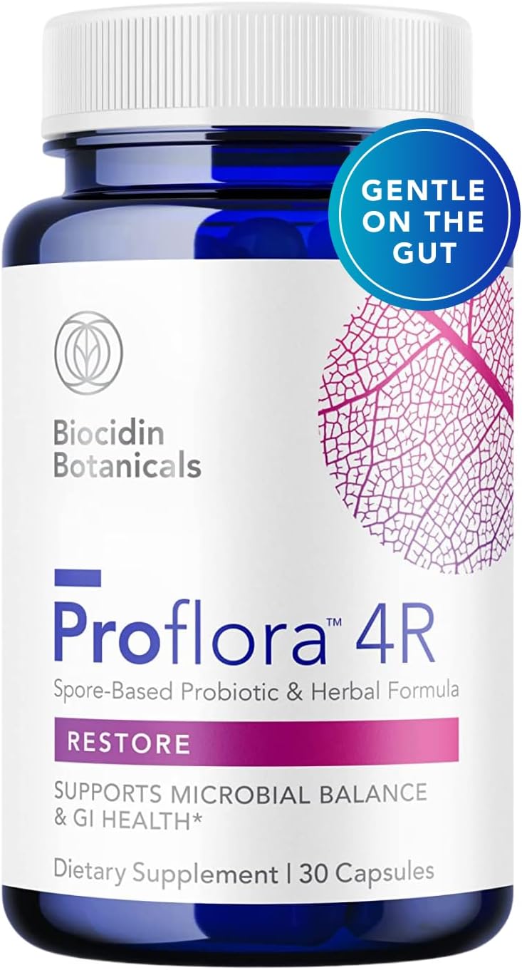 Biocidin Proflora 4R Spore Probiotic - Digestive Health Probiotics for Women & Men - Clinically Researched Bacillus Strains & Organic Aloe, Marshmallow Root for Gut Support (30 Vegan Capsules)