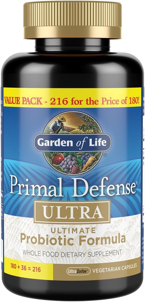 Primal Defense Ultra Ultimate: Suplemento Probiótico de Alimentos Integrais para Saúde Digestiva e Intestinal, 216 Cápsulas Vegetarianas - Garden of Life
