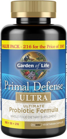 Primal Defense Ultra Ultimate: Suplemento Probiótico de Alimentos Integrais para Saúde Digestiva e Intestinal, 216 Cápsulas Vegetarianas - Garden of Life