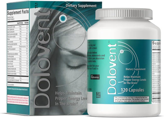 Alívio Natural de Enxaqueca com Magnésio para Enxaquecas, Vitamina B2 400mg, CoQ10 – Suplemento Alimentar para Saúde Cerebral – 1 Frasco - Dolovent
