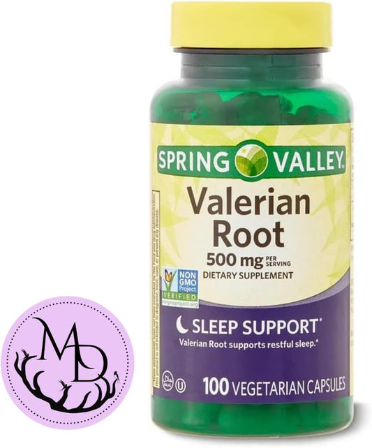 Generic - Valeriana Spring Valley 500mg Cápsulas Veganas (Valeriana officinalis) – Suplemento Dietético para Suporte ao Sono* Inclui Adesivo da Loja DRI (Pacote de 1-100 Unidades)