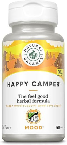 Happy Camper – Suplemento de Suporte ao Bom Humor – Cápsulas de Gotu Kola, Flor da Paixão e Kava Kava – Garantia de 60 Dias (30 Porções, 60 VegCaps) - Natural Balance