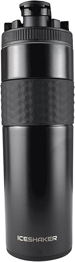 Garrafa Shaker Skinny 20 Oz, Garrafa de Água e Shaker de Proteína em Aço Inoxidável, Visto no Shark Tank, Garrafa de Água Reutilizável em Aço Inoxidável, Garrafa de Água para Academia, Preta - Ice Shaker