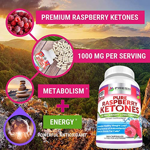 Cápsulas de Framboesa Cetona Pura 100%% – 1000mg por Porção – Suporte Avançado para Perda de Peso – 180 Cápsulas - FRESH HEALTHCARE