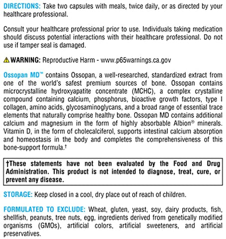 Ossopan MD – Fortalece os Ossos – Suplemento de Cálcio com Hidroxiapatita Microcristalina, Fósforo, Vitamina D3 e Magnésio Malato (240 Cápsulas) - XYMOGEN
