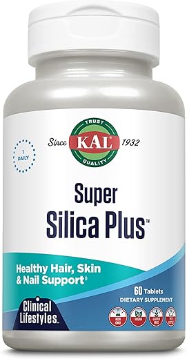 Super Silica Plus | 60 Comprimidos | Fortaleça seus cabelos e unhas | Fórmula avançada com Silício | Marca KAL - KAL