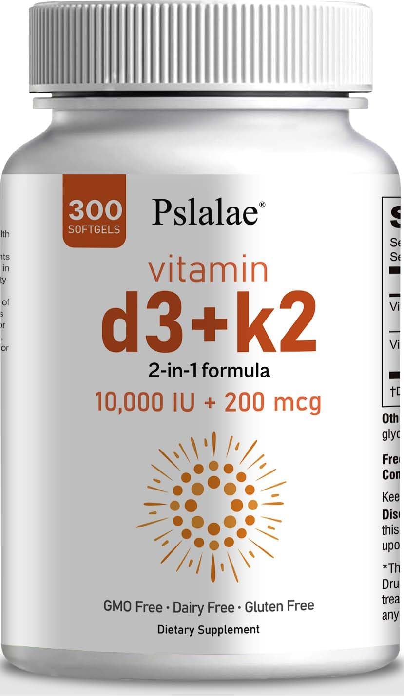Pslalae - Vitamina D3 10000 UI com K2 200 mcg – Suporte 2 em 1 para Imunidade, Coração, Articulações e Dentes