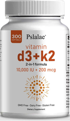 Pslalae - Vitamina D3 10000 UI com K2 200 mcg – Suporte 2 em 1 para Imunidade, Coração, Articulações e Dentes