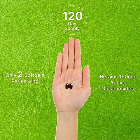 DEAL SUPPLEMENT - Extrato de Raiz de Ginseng Vermelho Coreano Panax, 7.500mg por Porção, 240 Softgels – 150mg de Ginsenosídeos Ativos