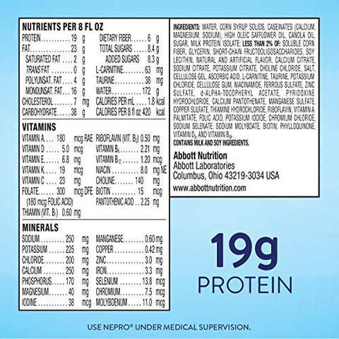 Shake Nutricional para Pessoas em Diálise, 19g de Proteína, 420 Calorias, Baunilha, 240ml – Pacote com 24 - Nepro
