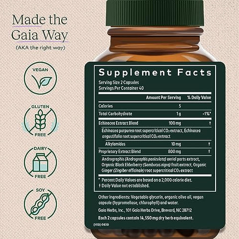 Quick Defense – Suplemento de Suporte Imunológico de Ação Rápida para Uso no Início dos Sintomas – com Equinácea, Sabugueiro Negro, Gengibre – Marca Gaia Herbs - Gaia Herbs