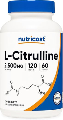 L-Citrulline 2500mg por Porção, 60 Porções, 1250mg por Comprimido, 120 Tabs – Suplemento Livre de OGM e Glúten - Nutricost