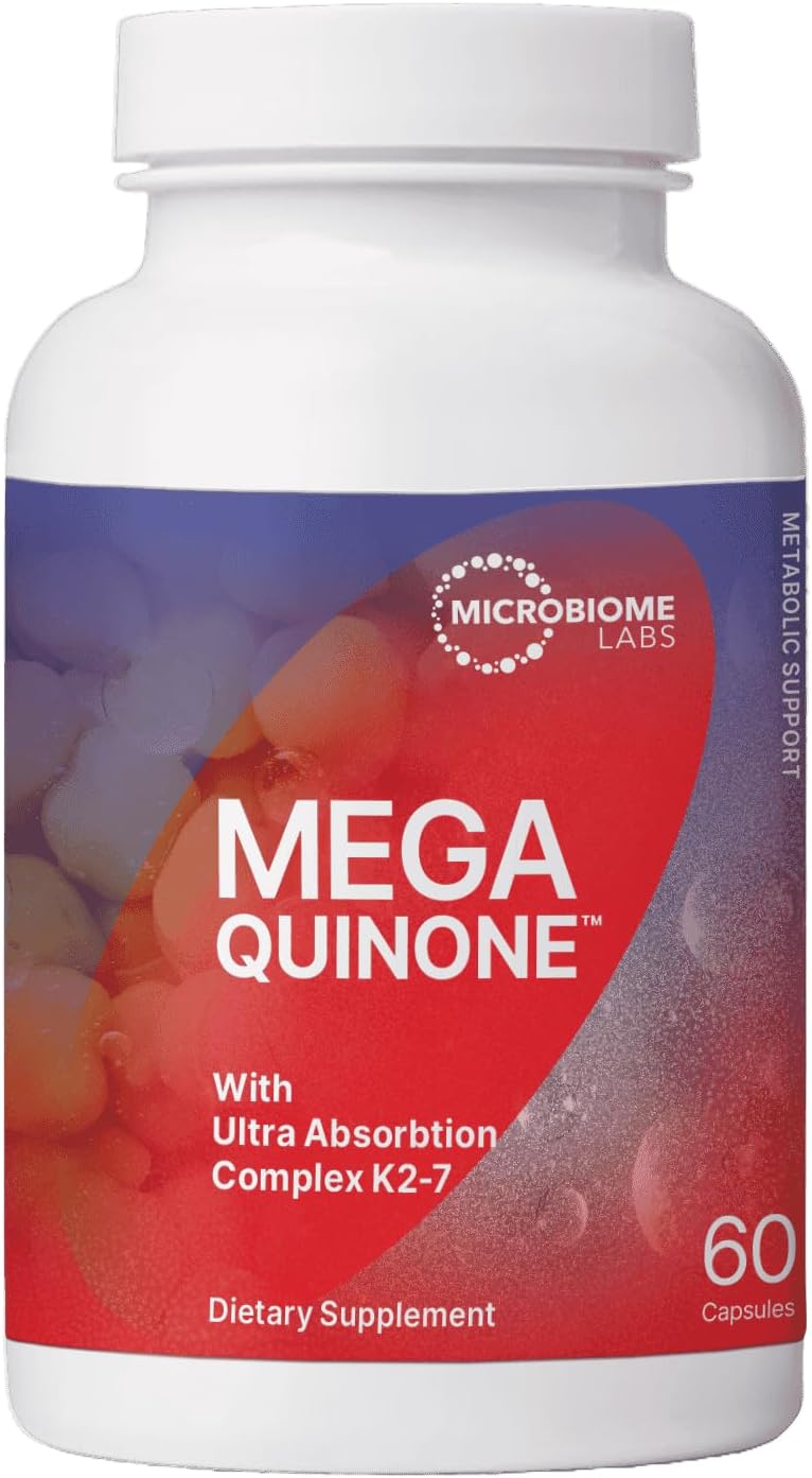 MegaQuinone – Suplemento de Vitamina K com Vitamina K2 MK7 e Vitamina K1 – com Magnésio Quelado e Zinco para Melhor Absorção (60 Cápsulas) - Microbiome Labs