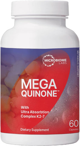 MegaQuinone – Suplemento de Vitamina K com Vitamina K2 MK7 e Vitamina K1 – com Magnésio Quelado e Zinco para Melhor Absorção (60 Cápsulas) - Microbiome Labs