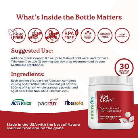 NatureCity - Aloe-Cran Bebida em Pó Sem Açúcar | Aloe vera e Cranberry em Pó com Fibra Alimentar | Suporte para Digestão e Energia | Sabor Incrível sem Açúcar – 60 Porções