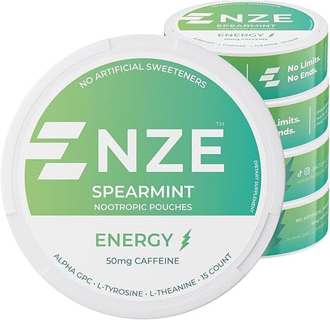 Caffeine Nootropic Pouches (Spearmint) – Energéticos com 50mg de Cafeína, Alpha GPC e L-Tyrosine | NZE Caffeine Nootropic Pouches (Spearmint) – Energéticos com 50mg de Cafeína, Alpha GPC e L-Tyrosine - NZE