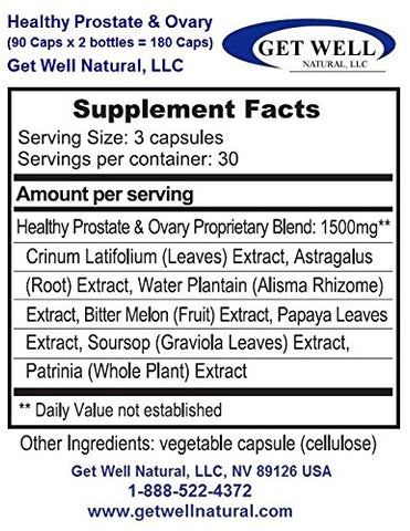 Get Well Natural,LLC - Prostata e Ovário Saudáveis (180 Cápsulas) Mistura Herbal Concentrada – Marca Proeminente