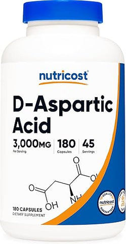 D-Aspartic Acid (DAA) 3000mg – 180 Cápsulas – Sem OGM - Nutricost