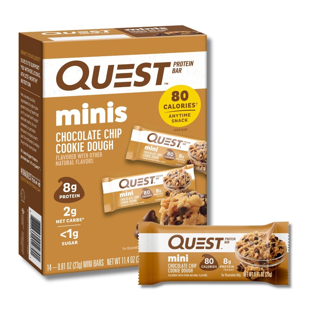 Barras de Proteína Mini Cookie Dough com Pepitas de Chocolate, 8g de Proteína, 1g de Açúcar, 2g de Carboidratos Líquidos, Sem Glúten, 14 Unidades - Quest Nutrition