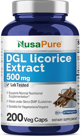 Extrato de Alcaçuz DGL 500 mg 200 Cápsulas Vegetais (Vegano, Não-OGM) - NusaPure