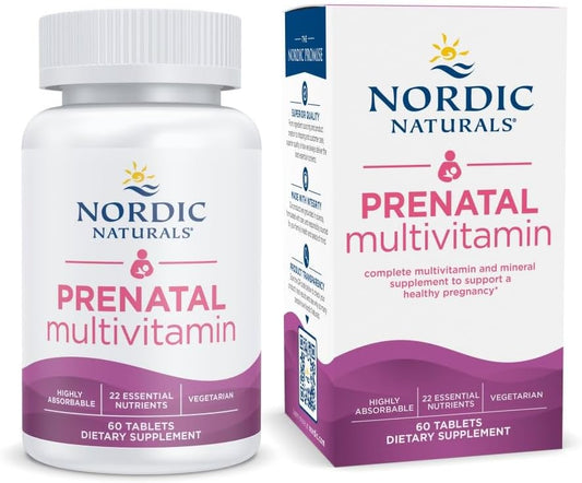 Prenatal Multivitaminas para Mulheres – Vitaminas Pré-Natais Vegetarianas Diárias – 22 Nutrientes Essenciais, Incluindo B6, Ácido Fólico e Ferro – 60 Comprimidos – 30 Porções - Nordic Naturals