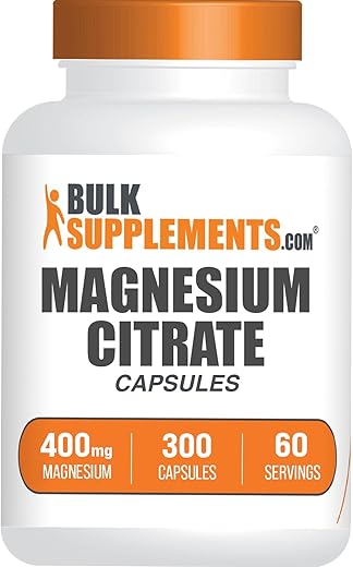 com Cápsulas de Citrato de Magnésio – Suplemento de Magnésio, 400mg – Cápsulas de Magnésio, Livre de Glúten – 5 Cápsulas por Porção, 300 Cápsulas (Pacote de 1) - BulkSupplements