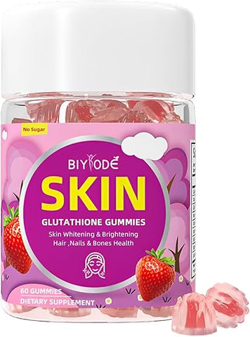 BIYODE - Gummies de Glutationa: 1000mg Glutationa/Dose 100mg Colágeno Marinho e Multi-Vitaminas C E B12 Ácido Fólico Extrato de Semente de Uva 60 Gummies 30 Dias de Fornecimento